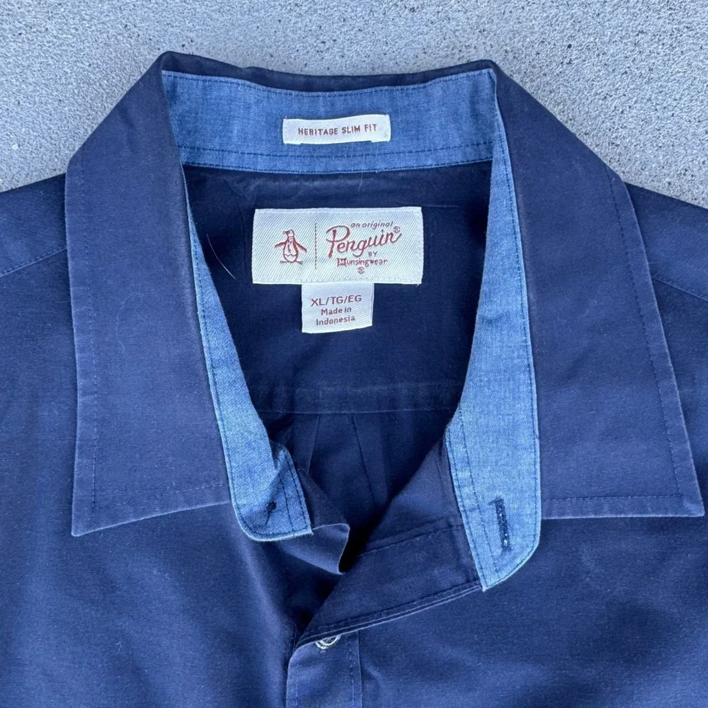 Original Penguin Men Slim Fit Striped Short Sleeve Button Up Shirt XL - Picture 5 of 8